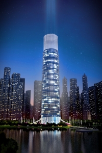 3D Skyscraper hotel concept night view