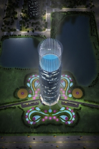 3D Skyscraper hotel concept view from above