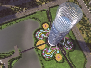 3D Skyscraper hotel concept view from above